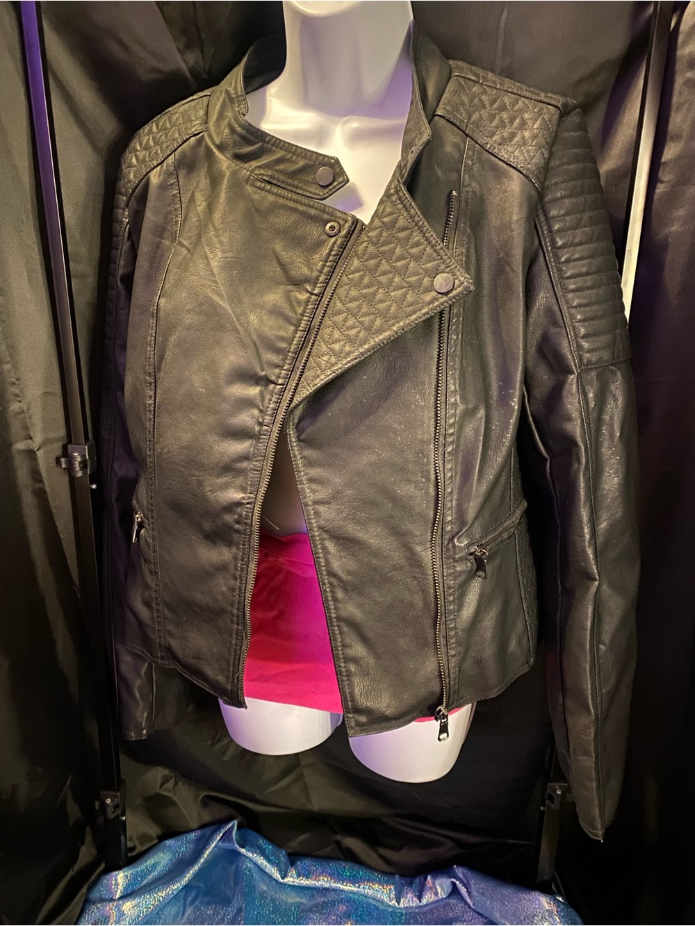 Women’s Black Quilted Faux Leather Moto Jacket